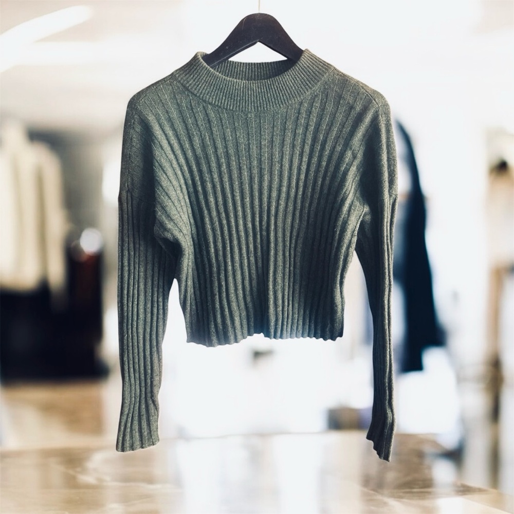 Madewell Forest Green Ribbed Mock Turtleneck Sweater